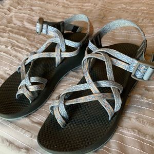 Light blue and white Chacos!